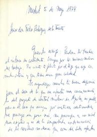 Carta de Francisco Rabal a Félix Rodríguez de la Fuente. Madrid, 5 de mayo de 1974