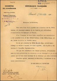 Carta del Ministro del Interior francés a Marius Moutet. París, 1 de mayo de 1939