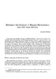 Baltasar del Álcazar y Miguel Hernández: tan sólo una lectura