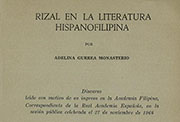 Portada de «Rizal en la literatura hispanofilipina», discurso de Adelina Gurrea Monasterio en su ingreso en la Academia Filipina, 27 noviembre 1966.