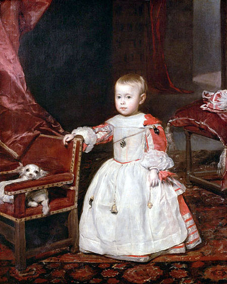 Retrato del infante Felipe Próspero de Austria (1657-1661), tercer hijo de Felipe  IV  y Mariana de Austria, de Diego Velázquez. Con motivo de su  tercer   cumpleaños, se representó «De fuera vendrá quien de casa nos  echará».