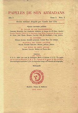 Portada de «Papeles de Son Armadans», n.º 1, 1956 (Fuente: Fundación Pública Gallega Camilo José Cela).