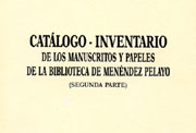 Cubierta del Catálogo-inventario de manuscritos y papeles de la Biblioteca de Menéndez Pelayo.