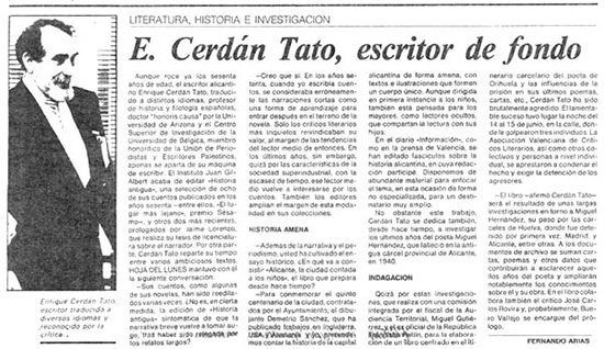 Fernando Arias, «Enrique Cerdán Tato, escritor de fondo». - Enrique Cerdán  Tato
