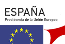 Cartel de la tercera presidencia española de la Unión Europea entre el 1 de enero y el 30 de junio de 2002.