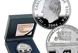 Moneda en plata de 10 euros conmemorativa del 20 aniversario de la adhesión de España y Portugal a la Unión Europea (1986-2006).