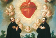 San Ignacio de Loyola y San Luis Gonzaga adorando el Sagrado Corazón de Jesús