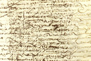 Acta notarial otorgada a Felipe Godínez por sus padres Duarte Méndez y María Denís en 1613. Archivo Histórico Municipal de Moguer.