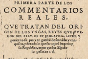 Portada de la primera edición de la «Primera parte de los Comentarios Reales» (1609)