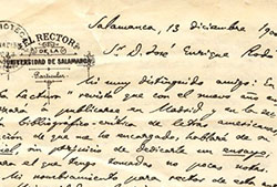 Carta de Miguel de Unamuno fechada en Salamanca el 13 de diciembre de 1900, página 1, sobre «Ariel» y la «latinidad» (Fuente: Imagen cortesía del Archivo Literario de la Biblioteca Nacional de Uruguay)