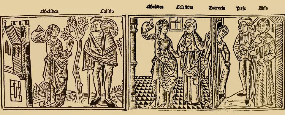 Montaje fotográfico con dos ilustraciones de «La Celestina» impresa en Burgos por Fadrique de Basilea en 1499.