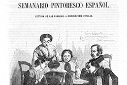 Imagen de los lectores del «Semanario Pintoresco Español» que ilustra el artículo de don Ángel Fernández de los Ríos publicado en el «Semanario Pintoresco Español». Núm. 1, 6 de enero de 1856, pp. 1-2.
