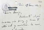 Carta de Rubén Darío a Manuel Ugarte del 18 de enero de 1903 (Fuente: Archivo General de la Nación, Argentina, Legajo Manuel Ugarte 2215)