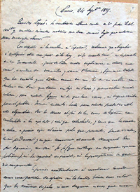 Carta de Mariano José a sus padres. París, 24 de septiembre de 1835.
