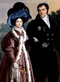 Fernando VII y María Cristina paseando por los jardines de palacio, probablemente el de Aranjuez, en la primavera de 1830.