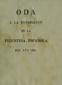 Portada del folleto con la «Oda a la exposición de la industria española», primera publicación de Larra.