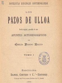 Portada de «Los pazos de Ulloa», Barcelona, Daniel Cortezo y C.ª Editores, 1886 (Fuente: Biblioteca Digital Hispánica)