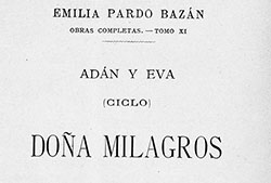 Portada de «Doña Milagros. Adán y Eva (Ciclo)», Madrid, Administración, s. a. [1894] (Fuente: Galiciana: Biblioteca Dixital de Galicia).
