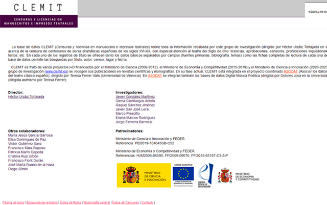 CLEMIT: Base de datos de censuras y licencias en manuscritos e impresos teatrales