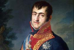Retrato del rey Fernando VII (1808-1833) por Vicente López Portaña (Museo del Prado). Con uniforme de capitán general del ejército español. Fuente: Wikimedia Commons.