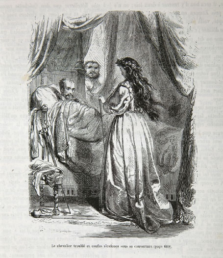 Le chevalier troublé et confus s'enfonça sous sa couverture (page 600).