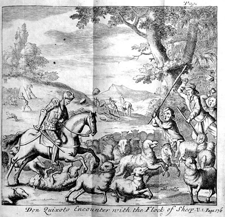Don Quixot's encounter with the flock of sheep.