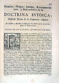 Nombre, origen, intento, recomendación y descendencia de la doctrina estoica, defiende Epicuro de las calumnias vulgares