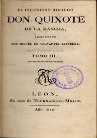 El ingenioso hidalgo Don Quixote de La Mancha. Tomo III