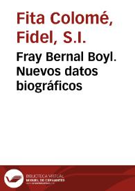 Fray Bernal Boyl. Nuevos datos biográficos