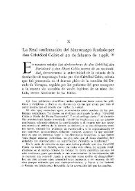 La Real confirmación del Mayorazgo fundado por don Cristóbal Colón el 22 de febrero de 1498