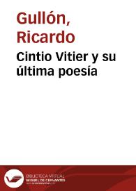 Cintio Vitier y su última poesía