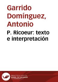 P. Ricoeur: texto e interpretación