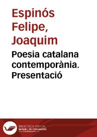 Poesia catalana contemporània. Presentació