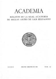 Academia: Boletín de la Real Academia de Bellas Artes de San Fernando. Segundo semestre de 1986. Número 63. Preliminares e índice