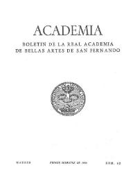 Academia: Boletín de la Real Academia de Bellas Artes de San Fernando. Primer semestre de 1986. Número 62. Preliminares e índice