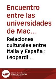 Relaciones culturales entre Italia y España : Leopardi y España