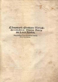 Commentarii a Philippo Beroaldo conditi in Asinum Aureum Lucii Apuleii