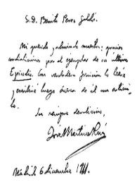 [Carta de José Martínez Ruiz a Benito Pérez Galdós, Madrid, 6 de diciembre de 1911]