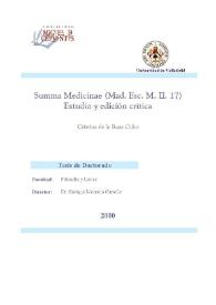Summa medicinae (Mad. Esc. M. II. 17) : estudio y edición crítica