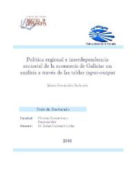 Política regional e interdependencia sectorial de la economía de Galicia : un análisis a través de las tablas input-output