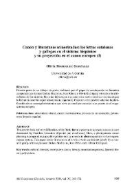 Canon y literaturas minorizadas: Las letras catalanas y gallegas en el sistema hispánico y su proyección en el canon europeo (I)