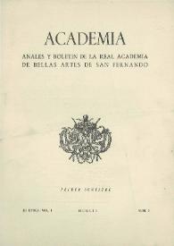 Academia : Boletín de la Real Academia de Bellas Artes de San Fernando. Primer semestre de 1952. Número 3. Preliminares e índice