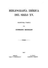 Bibliografía ibérica del siglo XV. Segunda parte