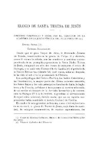Elogio de Santa Teresa de Jesús. Discurso compuesto y leído por el Director de la Academia en la Junta pública del 18 de abril de 1815