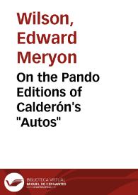 On the Pando Editions of Calderón's 