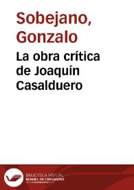 La obra crítica de Joaquín Casalduero
