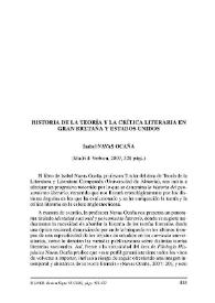 Historia de la teoría y la crítica literaria en Gran Bretaña y Estados Unidos. Isabel Navas Ocaña. Madrid: Verbum, 2007, 328 págs.