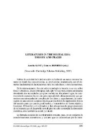 Literatures in the Digital Era : Theory and Praxis. Amelia Sanz y Dolores Romero (eds.). Newcasatle: Cambridge Scholars Publishing, 2007