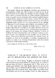 Obras y trabajos del P. Fita en su biblioteca de Arenys de Mar