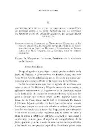 Incorporación de la Junta de Historia y Numismática de Buenos Aires a la Real Academia de la Historia de Madrid, como su correspondiente en la República Argentina